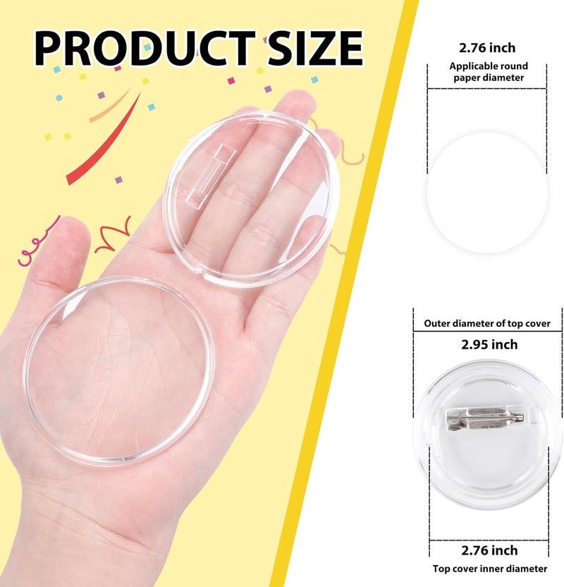 Happizza 25pcs Acrylic Clear Button Pins,2.76 Inch Custom Pin Badges, DIY Blank Buttons Pins,Round Photo Buttons Personalized Button Making kit for Craft - Image 2